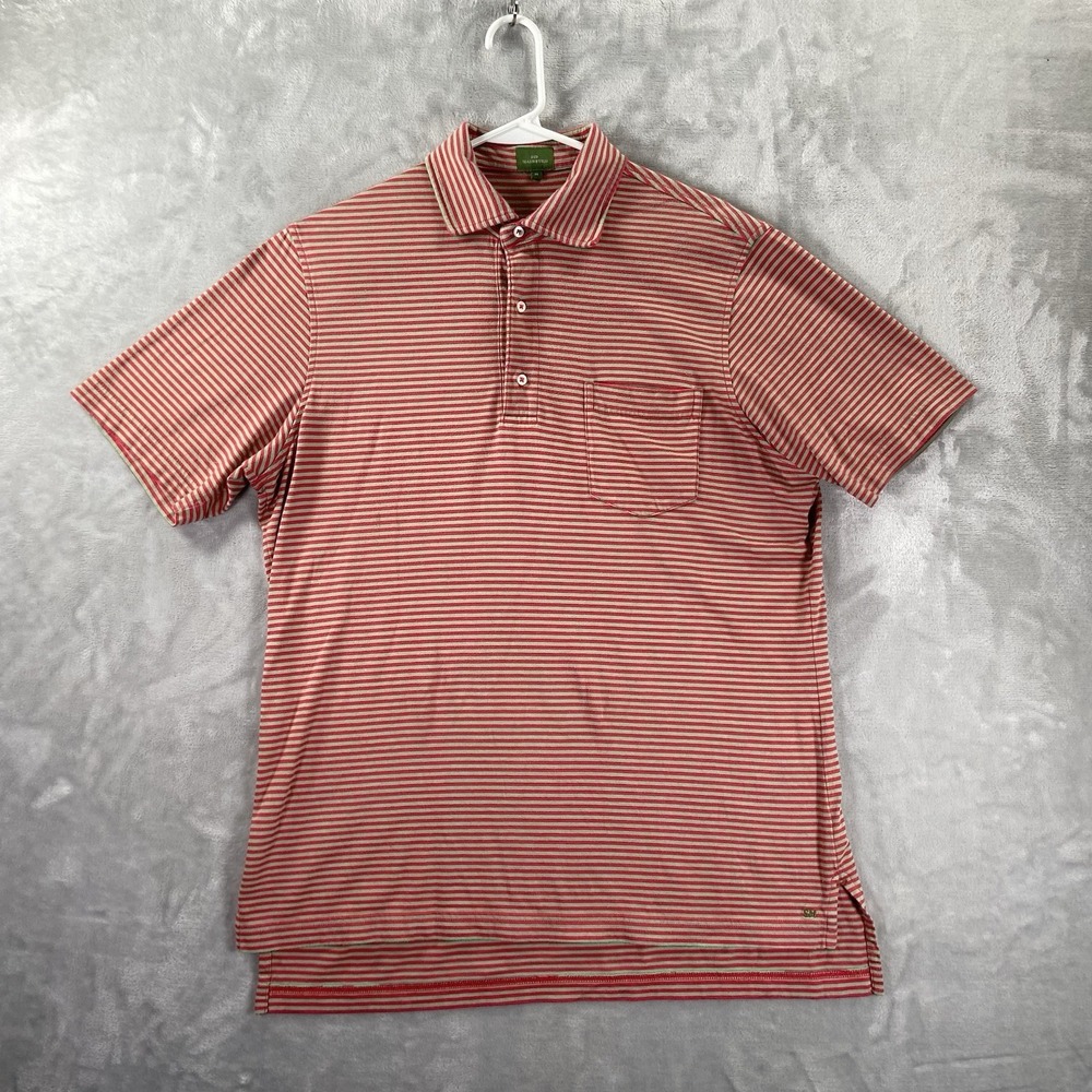 Sid Mashburn Shirt men's Medium Polo Short Sleeve Pima Cotton Red Striped Casual